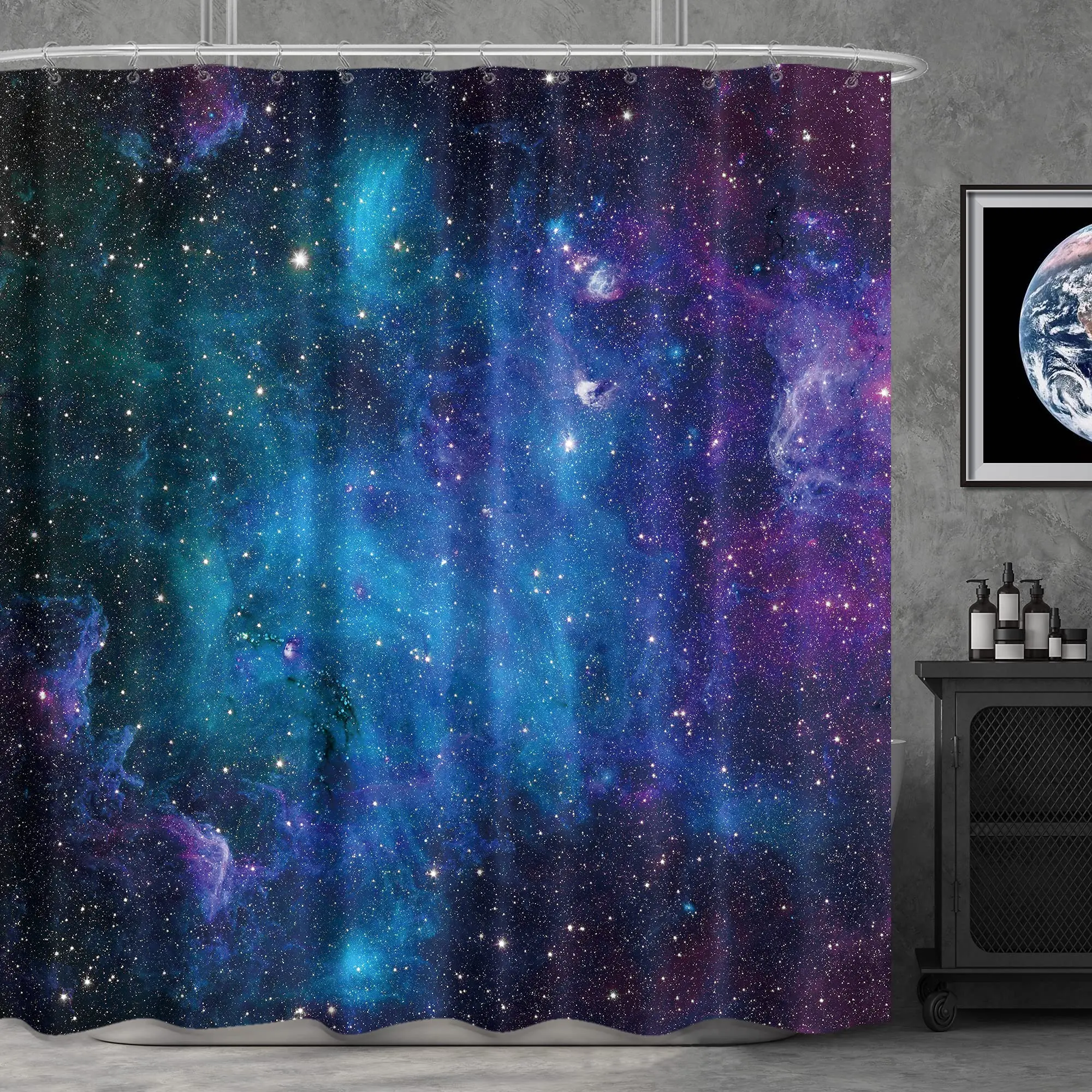 Star Outer Space Galaxy Shower Curtain for Bathroom Bathtub Decor Starry Trippy Nebula Universe Planet Bath Curtain with Hooks