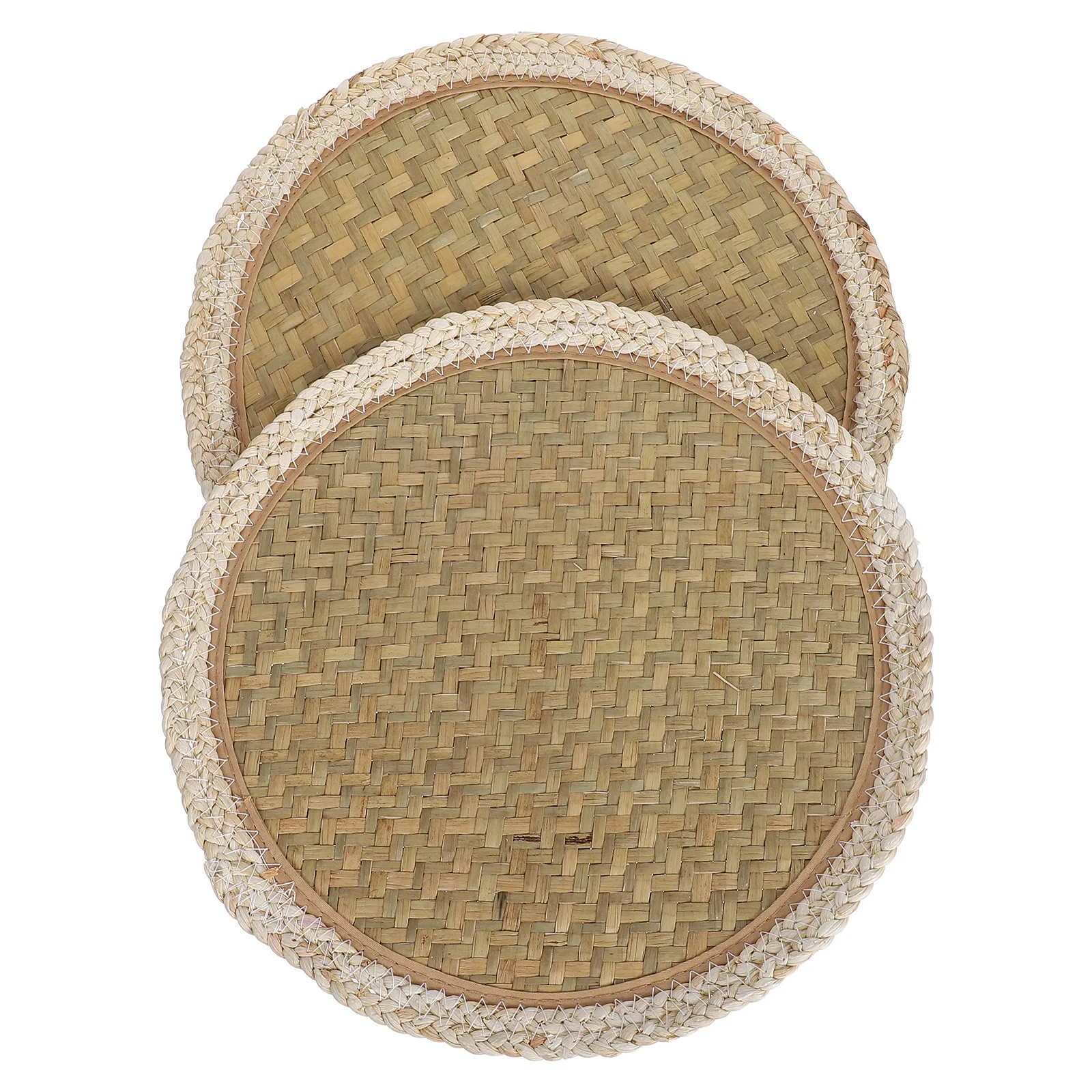 

2pcs Retro Bamboo Placemats 29Cm Round Woven Table Mats Heat Insulation Farmhouse Dining Decor Braided Coasters For Plates Mugs