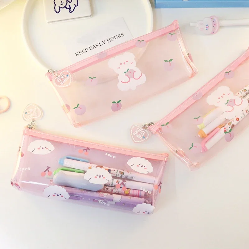 Kawaii Cartoon Pencil Case Transparent Pencil Bag Portable Cosmetics Storage Pouch Korean Stationery Cute School Office Supplies