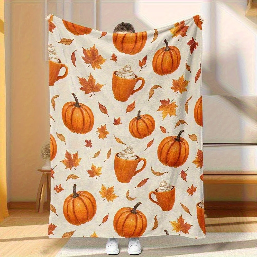 

"Autumn Pumpkin and Maple Leaf Blanket, Soft Cozy Fall Harvest Throw for Home Decor, Perfect Gift for Thanksgiving"