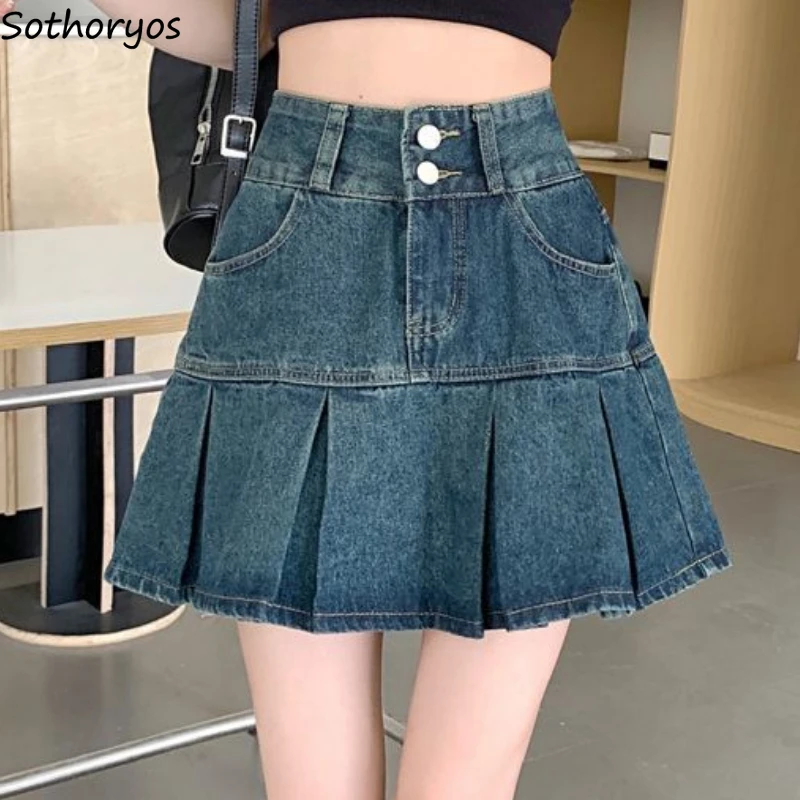 

Mini Denim Skirts for Women Hotsweet College Ulzzang Vintage High Waist Pleated Faldas Summer Chic Sexy Girls Street Wear Ins