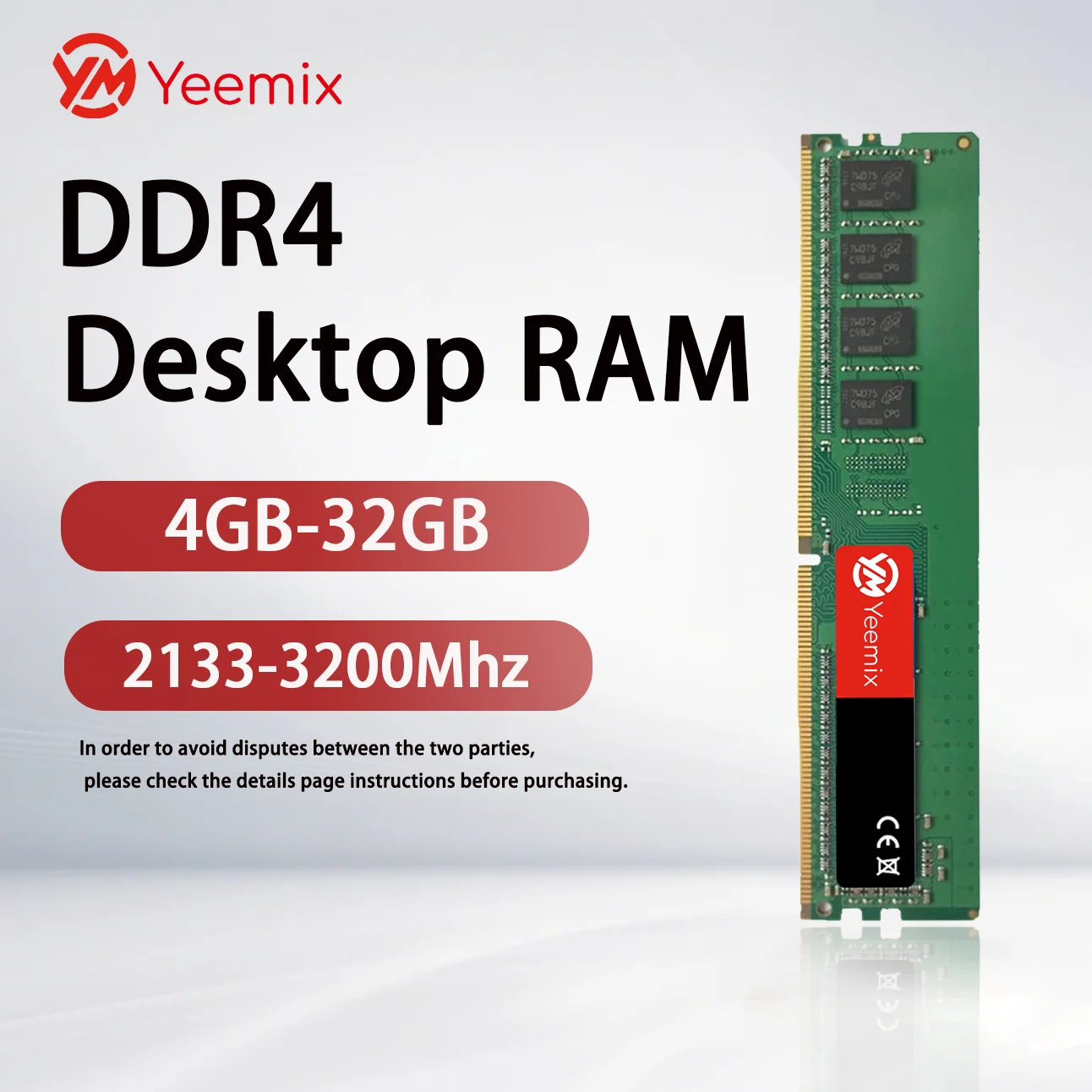

YEEMIX PC DDR4 2PCS Desktop memory cards memoriam 2666MHz 3200MHZ 4GB 8GB 16GB 32GB U-DIMM RAM 288pin Desktop memory