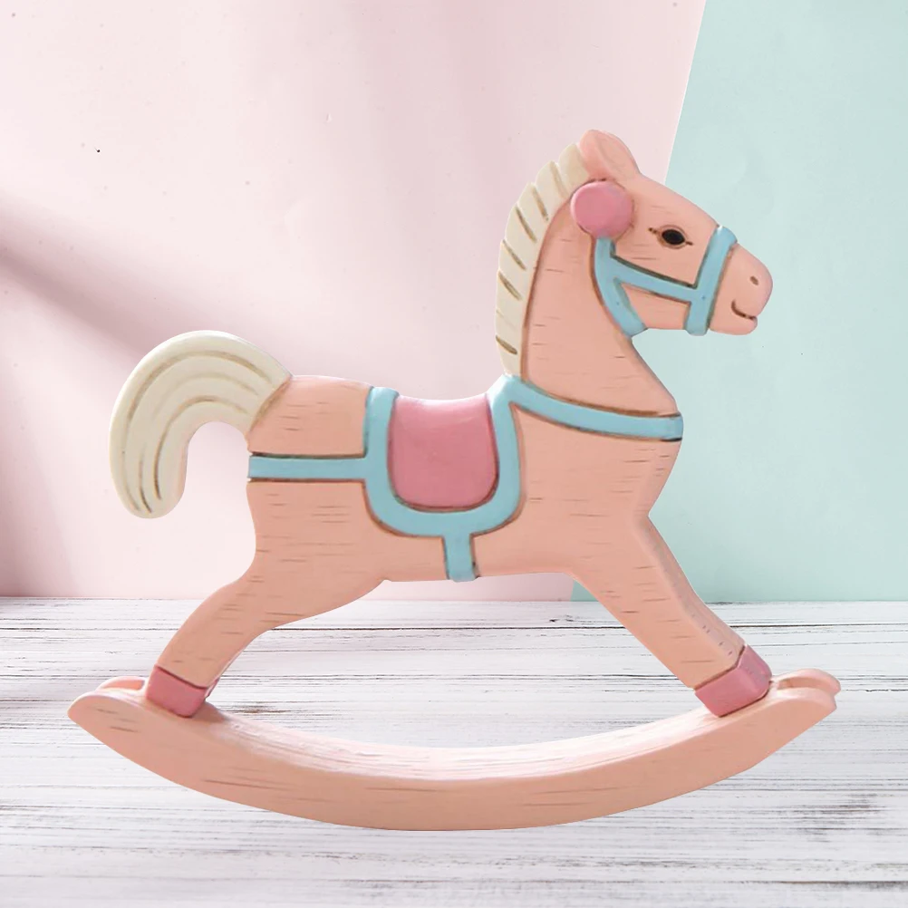 

Resin Cartoon Rocking Horse Pink Color Decoration for Birthday Party Office Car Ornament Drop Resistant Statue