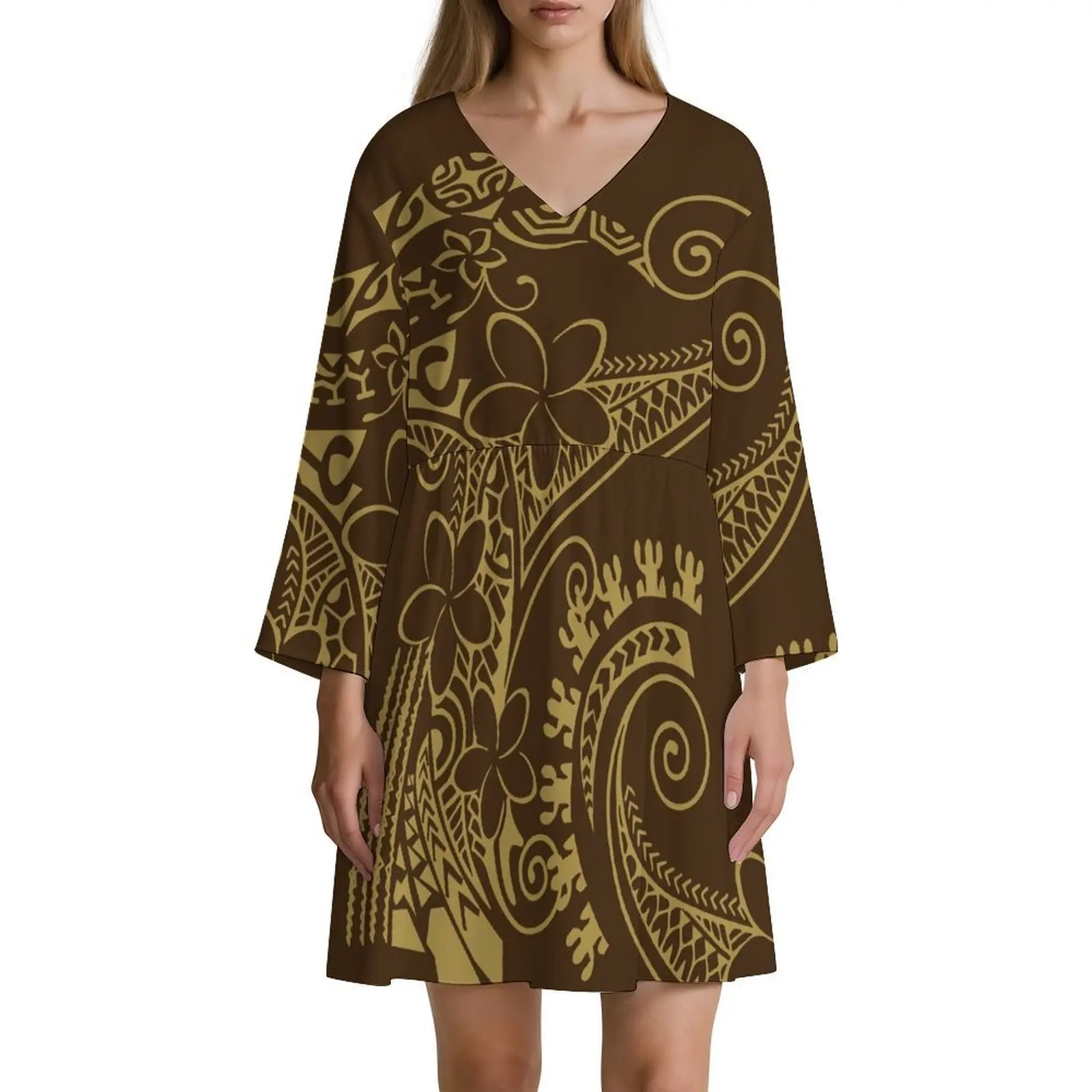 

Polynesian Customizable V-Neck Mid-Sleeve Top Soft Island Breeze Sunset Cruise Lightweight Year-Round Chic Effortless Style