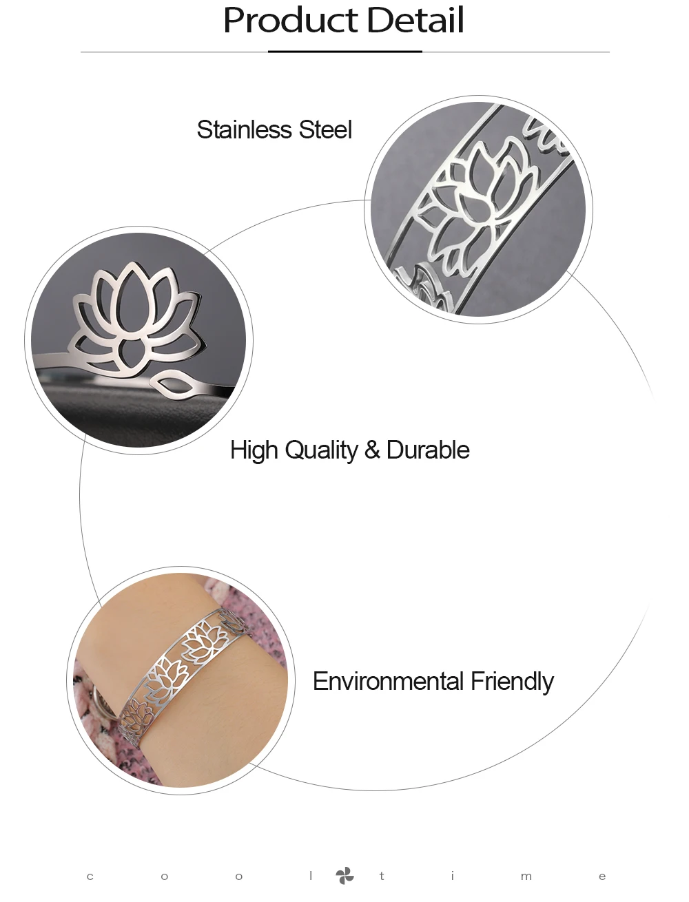 COOLTIME Lotusblume Offener Armreif Edelstahl Yoga Buddhismus Hindu Amulett Lotus Armreif Schmuck Geburtstagsgeschenk Neu – Detail 5