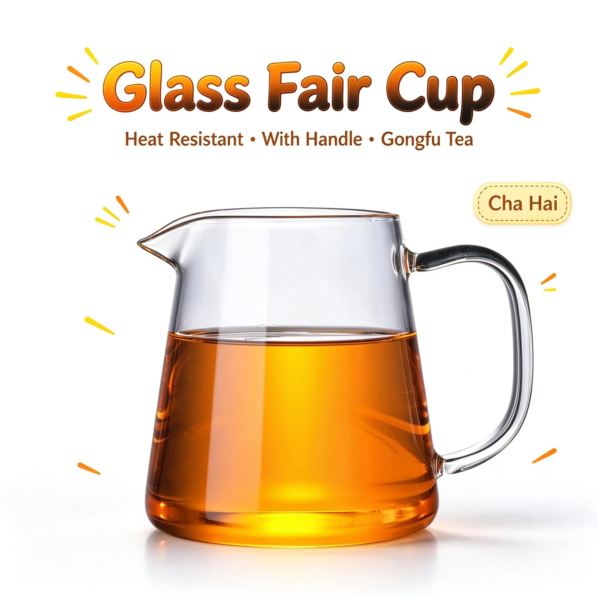 Heat-Resisting Clear Glass Tea Pot Fair Cup Cha Hai, Handmade Kung Fu Tea Cups Teaset Gongdao Points of Tea Ware with Handle