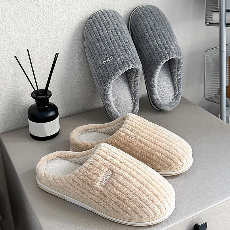 New Women Men Autumn Winter Warm Slippers Home Bedroom Casual Non Slip Shoes Couples Indoor Soft Sole Cotton Plush Slides