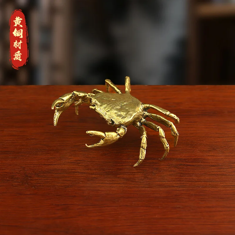 

Brass Creative Solid Small Green Crab Desktop Ornament Office Table Antique Vintage Tea Pet Copper Craft
