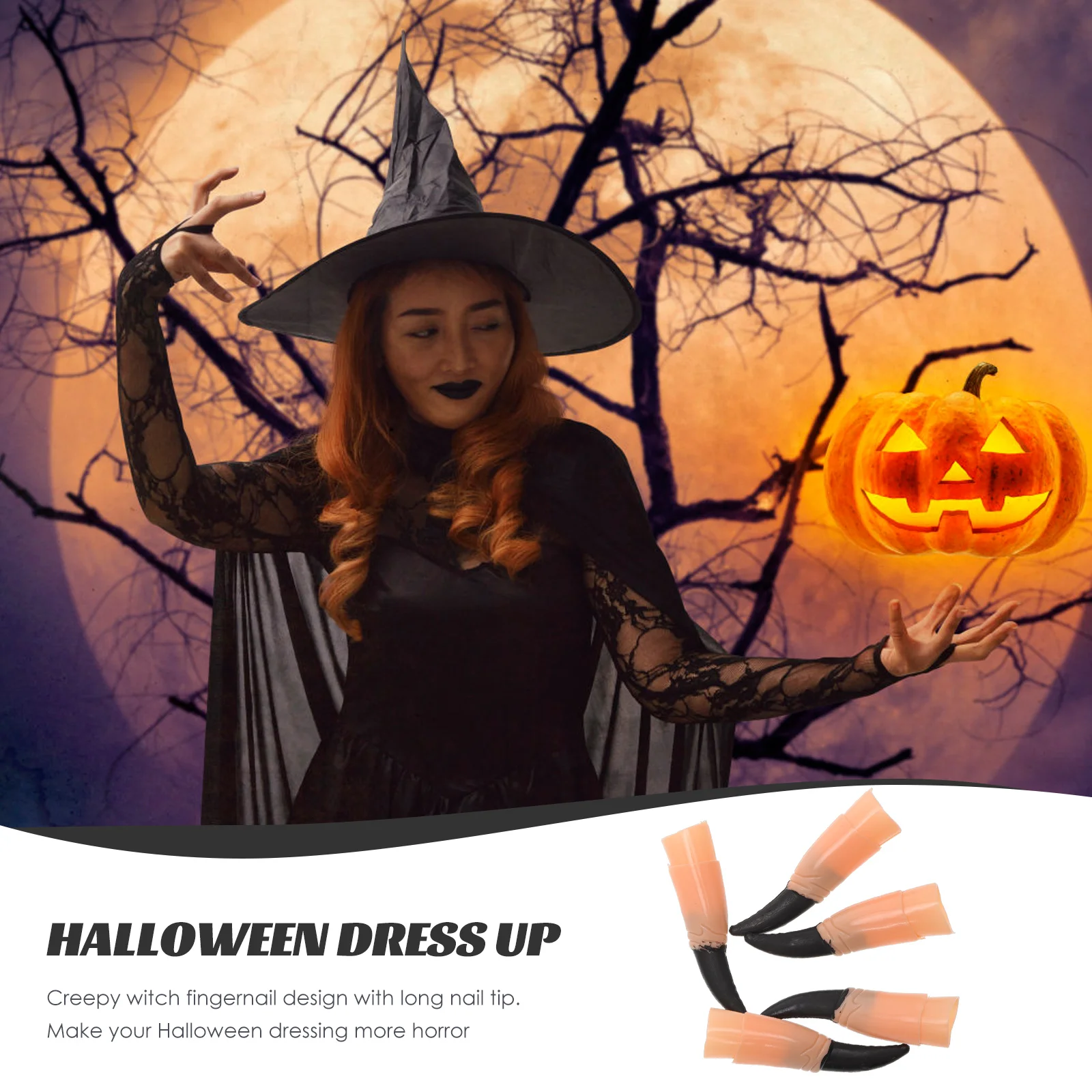 

10pcs Zombie Nails Creepy Witch Fingernail Claws Long Black Tips One Size Fits Most Halloween Party Accessory Trick Props