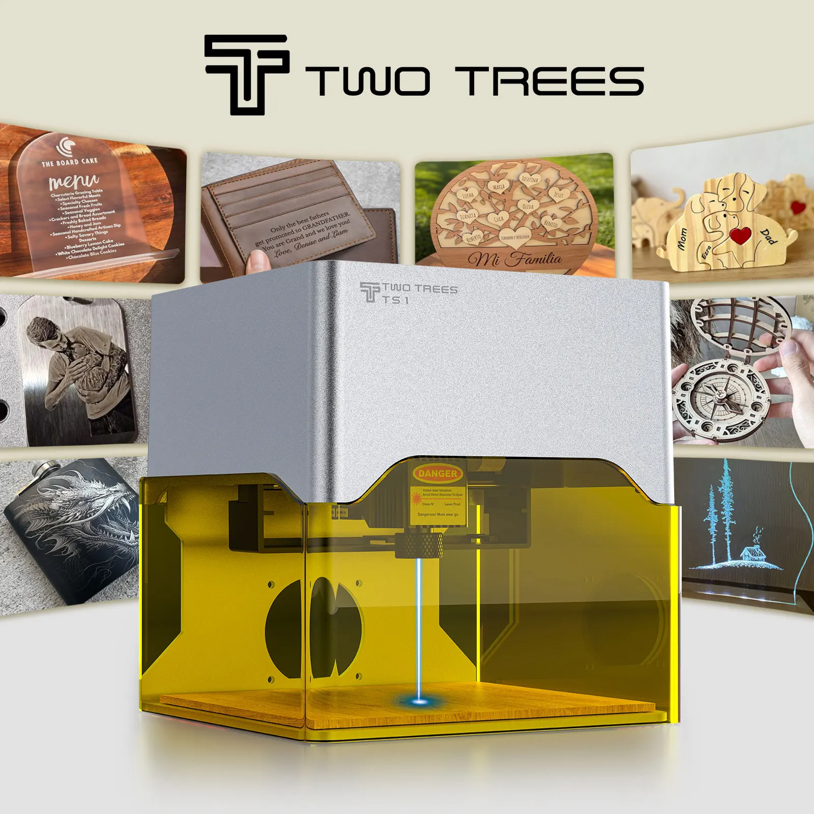 Twotrees TS1 Mini Laser Engraver 3W Portable Laser Bluetooth CNC Machine DIY Painted Dog Tag Paper Leather Wooden Plastic Logo