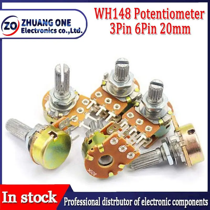 1pcs WH148 3pin 6pin 20mm B1K B2K B5K B10K B20K B50K B100K B250K B500K B1M Potentiometer 1K 2K 5K 10K 20K 50K 100K 250K 500K 1M