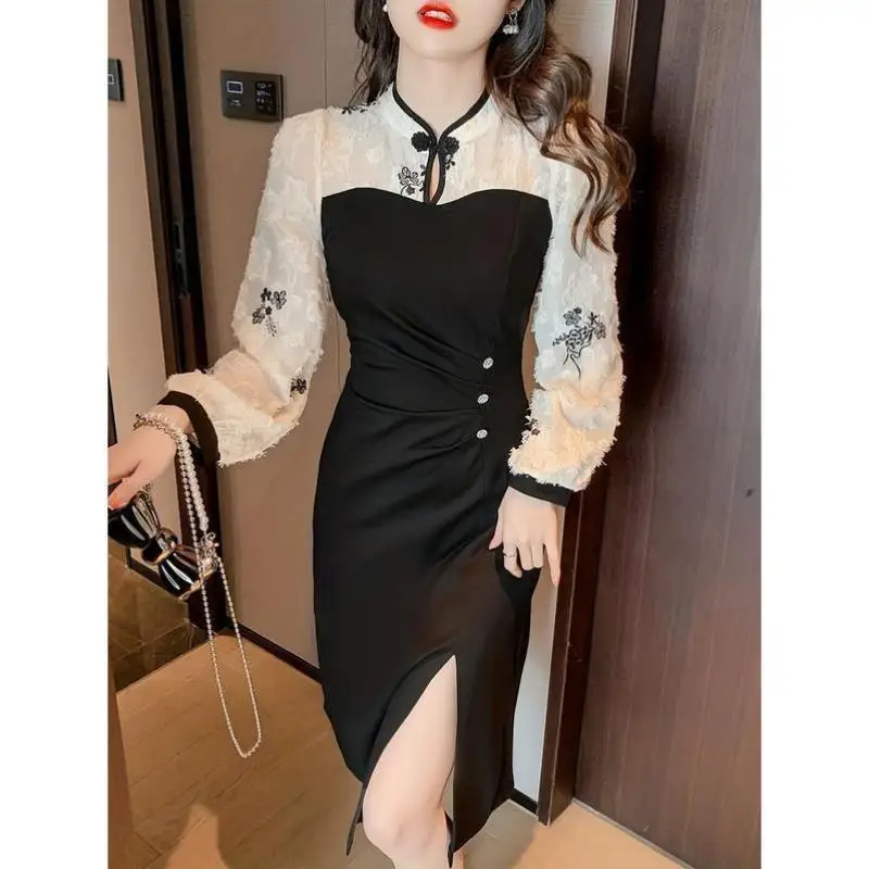 

Women's Retro Dr Turn-down Collar Skirt Suit Autumn Season Seven-quarter Sve ort Pants Casual Sportswear