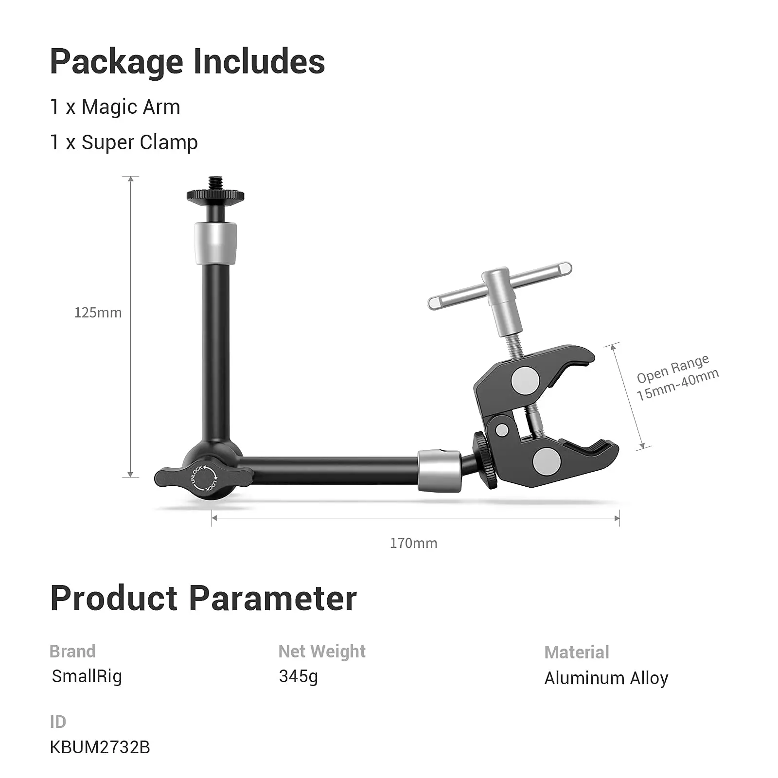 SMALLRIG-Super abrazadera y brazo mágico articulado de fricción ajustable de 9 pulgadas, con tornillo de 1/4 pulgadas para Monitor LCD/luces LED, 2732