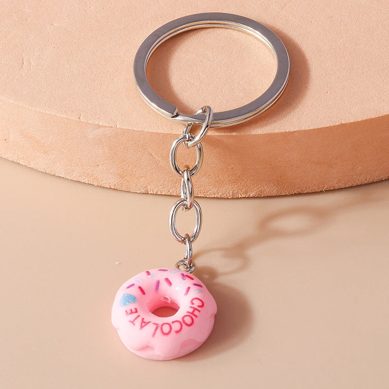 Schöne Süßigkeiten Erdbeer Donut Schlüssel bund Kuchen Eis Schlüssel ringe Obst Essen Schlüssel anhänger für Frauen Mädchen Tasche hängen Anhänger – Detail 13