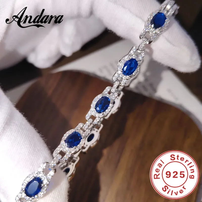 Andara S925 Sterling Silber Armband mit blauem Saphir für Damen, hochwertiger Schmuck, geeignet für verschiedene Anlässe – Detail 3