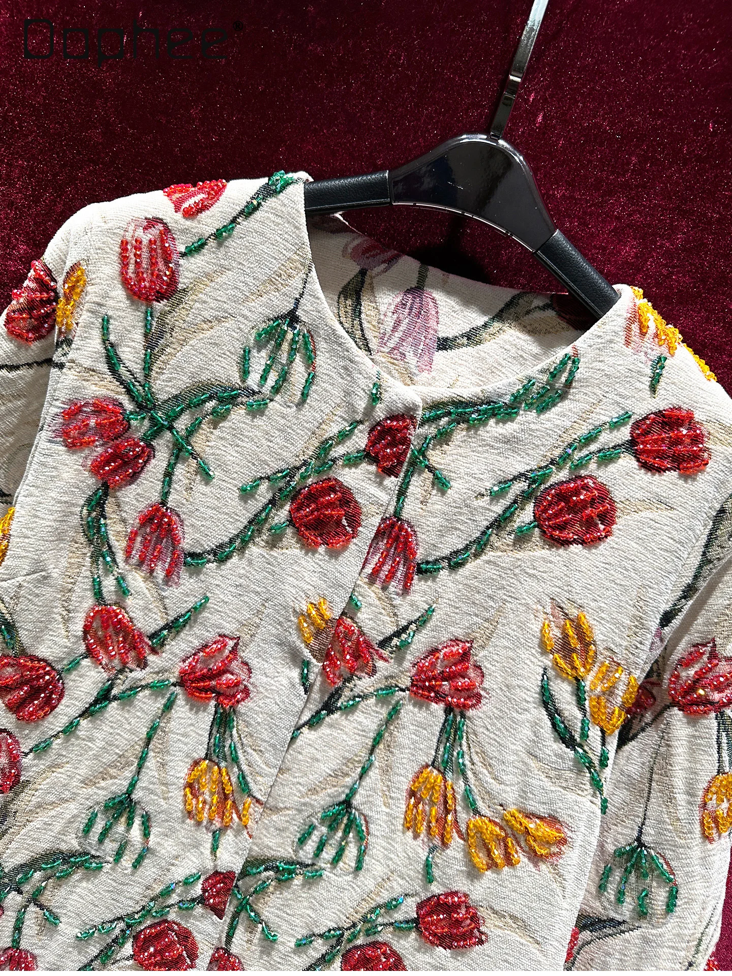 High-end Jacquard Embroidery Heavy Beading Mid-length Loose Coat for Women Elegant Retro Trench Coat 2025 Autumn Winter New