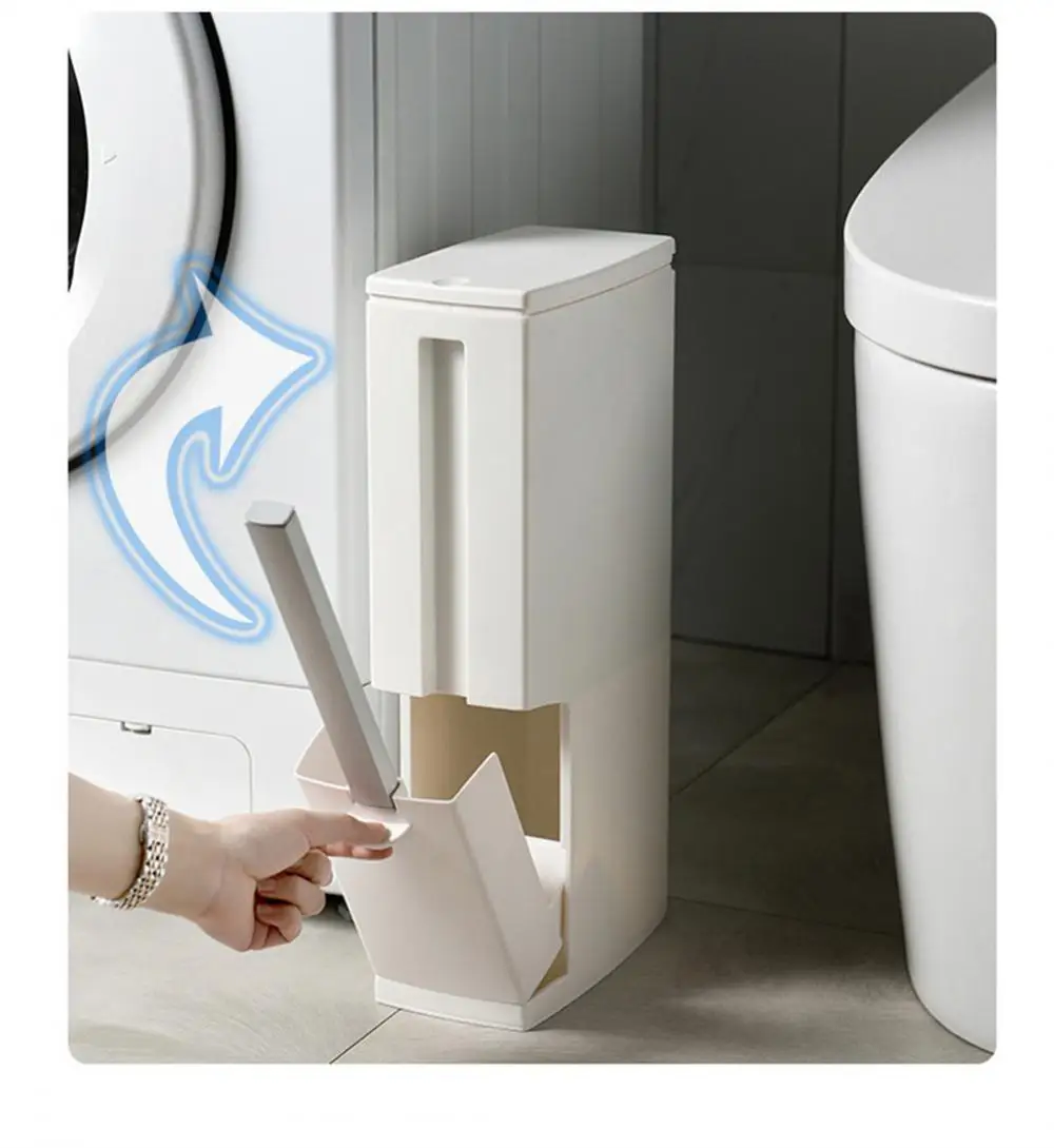 Plastic Trash Can With Toilet Brush 3 In 1 Bathroom Narrow Waste Bin Multifunction Garbage Bag Dispenser Bucket Kitchen Dustbin