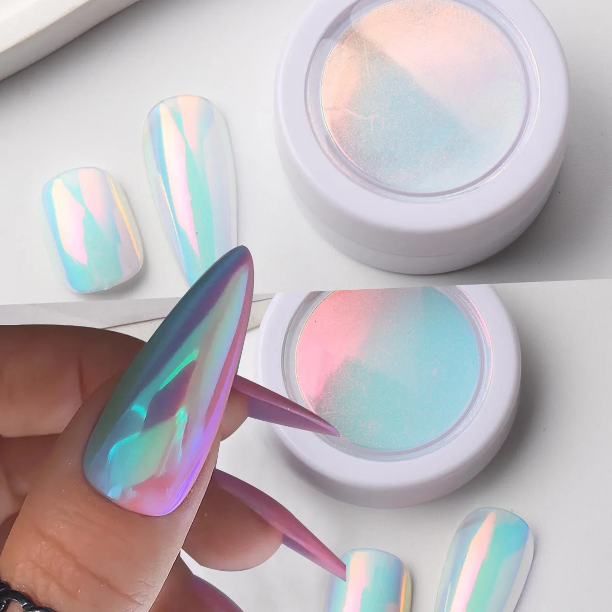 Aurora Chameleon Nail Powder Neon Blue Purple Aurora Color-Changing Polarized Chrome Nail Art Glitter Mermaid Moonlight Pigment