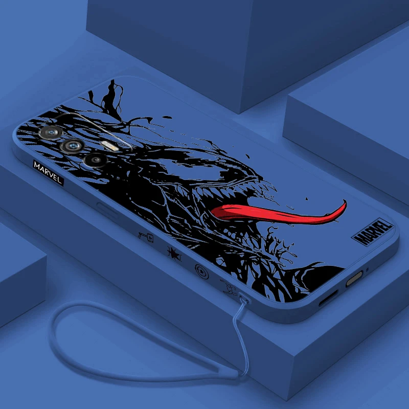 Marvel Venom For Realme Q5 GT Neo 5 3T 3 XT X3 C55 C30 C21Y C11 C2 Explorer Master Liquid Left Rope Phone Case