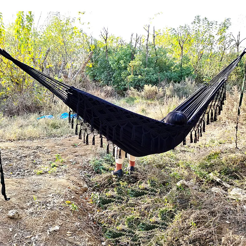 

Outdoor Camping Hammocks Portable Canvas Tassel Sleeping Bed Outdoor Travel Backyard Swing Beds Hang Bed for Home Garden Laying