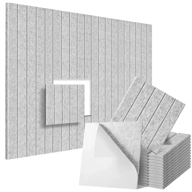 12 Pack 300x300x9mm Square Self-Adhesive Acoustic Panel Sound Proof Vertical Stripe Panels for Wall Ceiling Acoustic Treatment