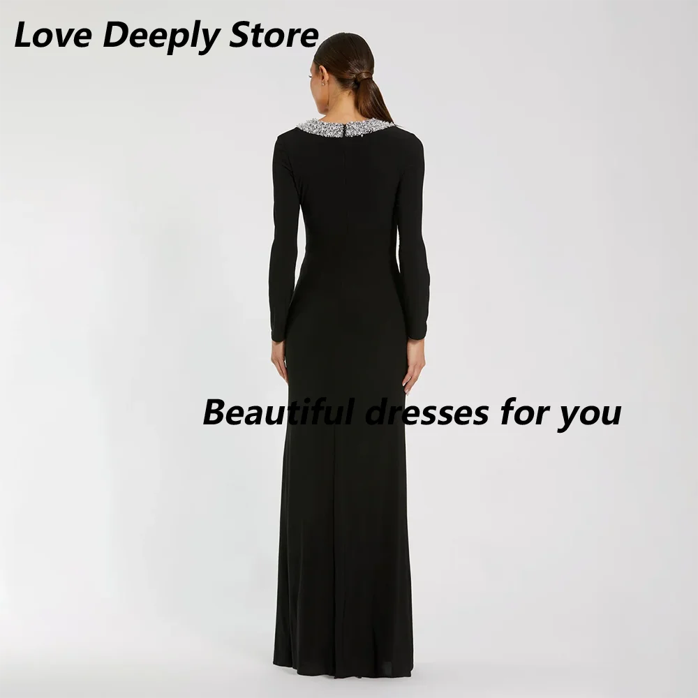 Suknie wieczorowe z koralikami, dekolt okrągły, długość do kostek, syreni krój, skromne długie rękawy, suknie na przyjęcia typu trąbka, szyte na miarę.