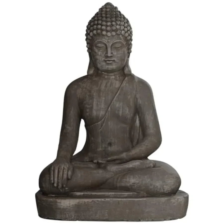 Outdoor sitting Buddha statue, sandstone material, gray color, weather-resistant finish for garden or patio use