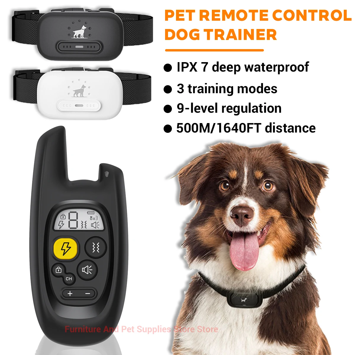 

1640Ft/500M Electric Dog Training Collar Remote Control Waterproof Pet BehaviorFor 5-120lbs Puppy With Shock Vibration