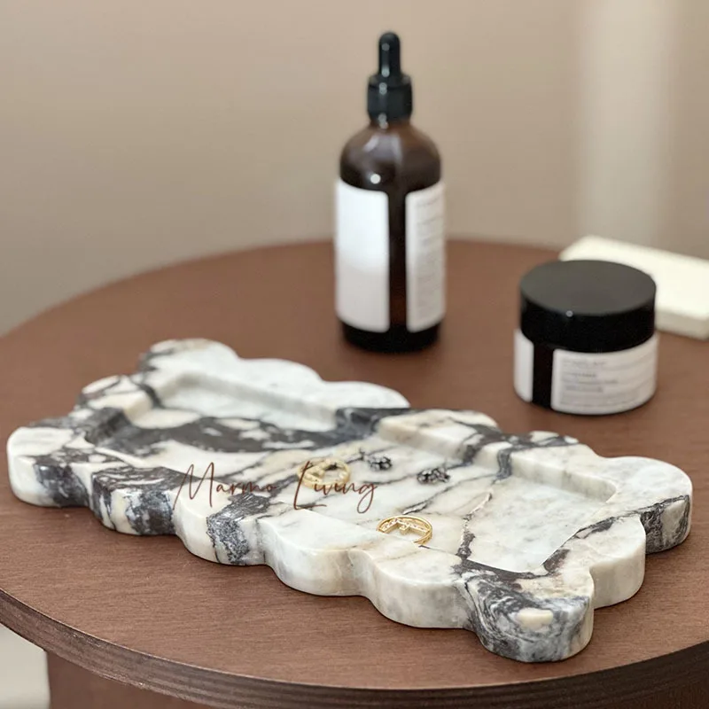 

Medieval French style Korean Internet celebrity Bulgari marble tray light luxury jewelry marble jewelry storage