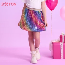 DXTON 2024 Mini Skirt For Girls Rainbow Kids Ballet Dancing Skirt Sequins Blingling Pettiskirt Shiny Children Tutu Skirt Costume