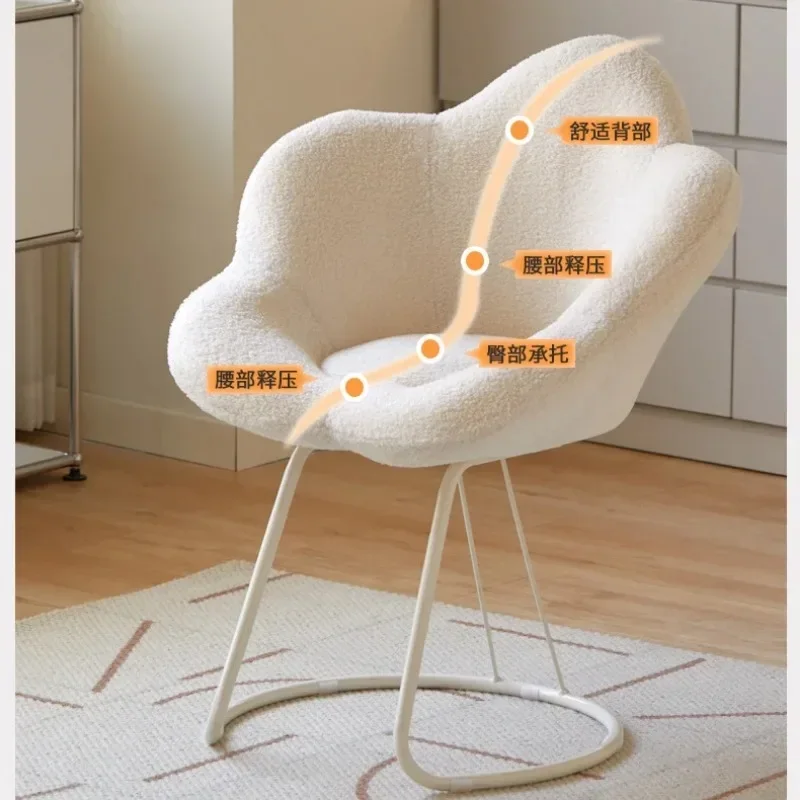 Cute White Back Vanity Chair Spinning Fluffy Wheels Adjustable Stool Vanity Chair Modern Metal Petit Meuble Nordic Furniture