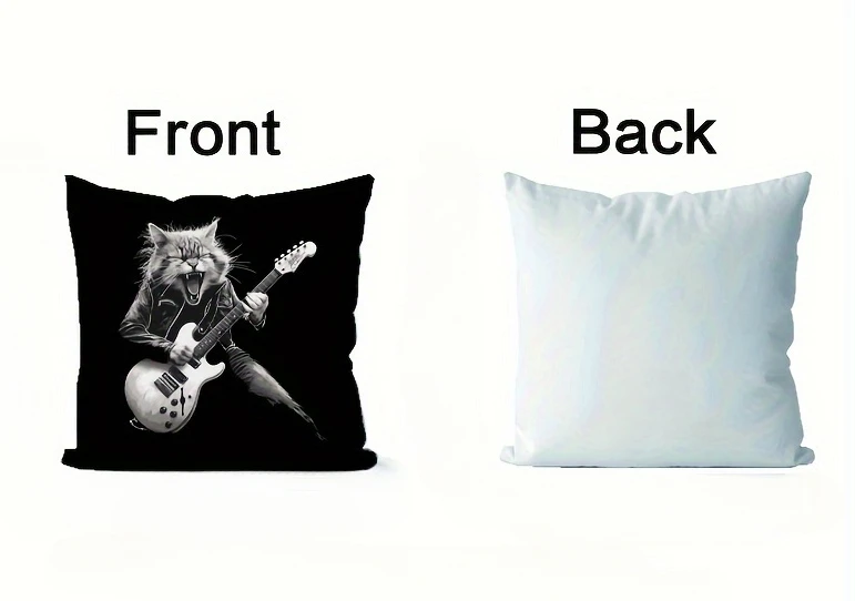 Funda de almohada Rockstar Cat: Cool Kitty con guitarra، Perfect para decoración del hogar y regalos، Design Unique، Elegante