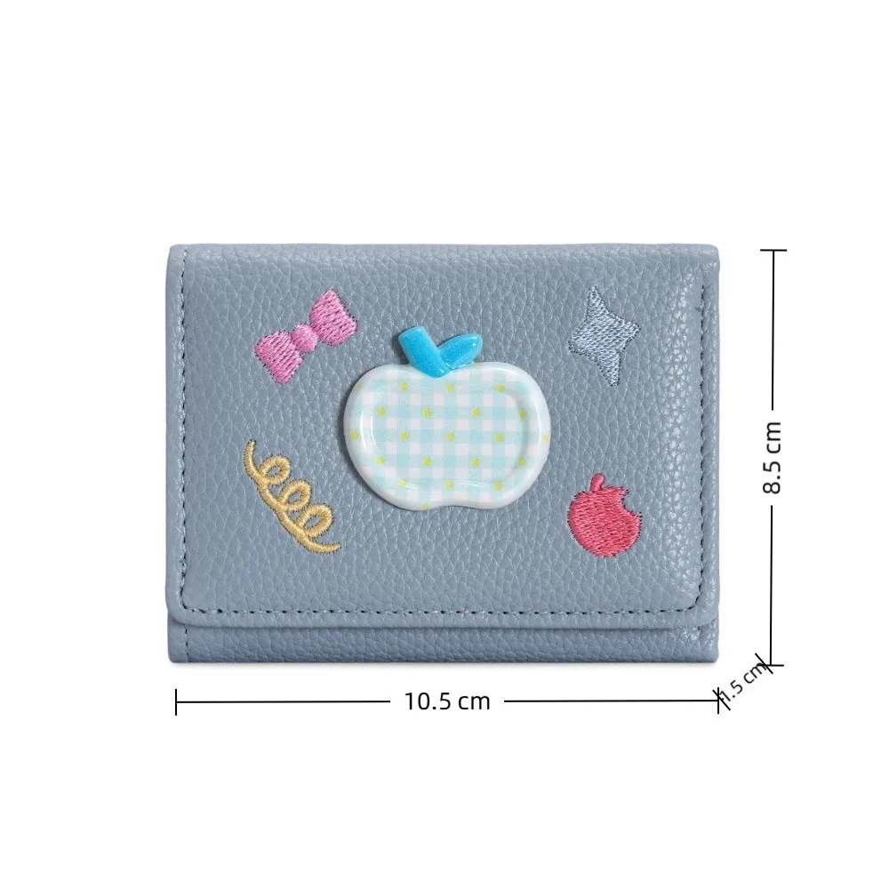 لطيف الكرتون أبل محفظة قصيرة متعددة فتحة بطاقة جلدية محفظة للعملة التطريز حامل البطاقة النساء #6