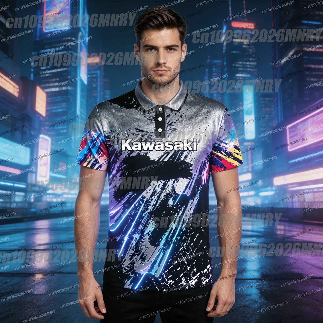 

Summer male polo shirts Motorcycle Kawasaki T-Shirt Riding TShirt Sunscreen Fast Drying Men's clothing 3d Print Women T-shirt
