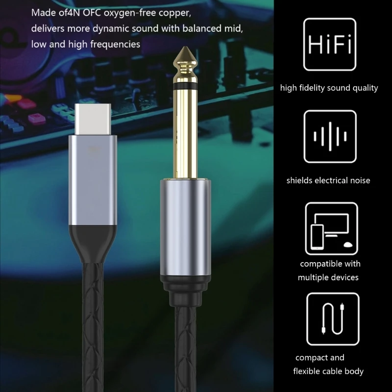 Type C Male To 6.35Mm Male Cable For Mobile Phone Tablet Amplifiers Mixer Sound Card Recording Accessories K1KF