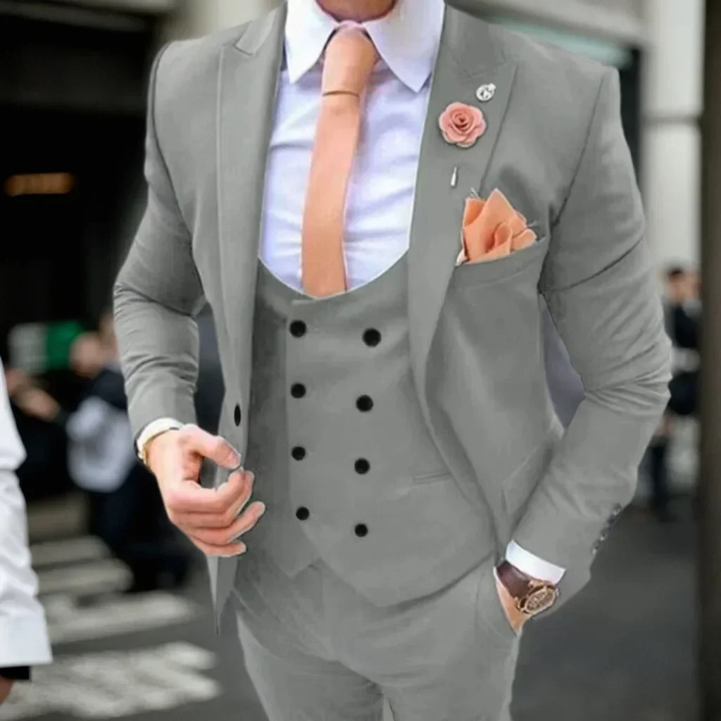 

Сплошной цвет, деловые костюмы, высококачественный свадебный комплект из трех предметов, пиджак, жилет и брюки для свадебных платьев, банкета