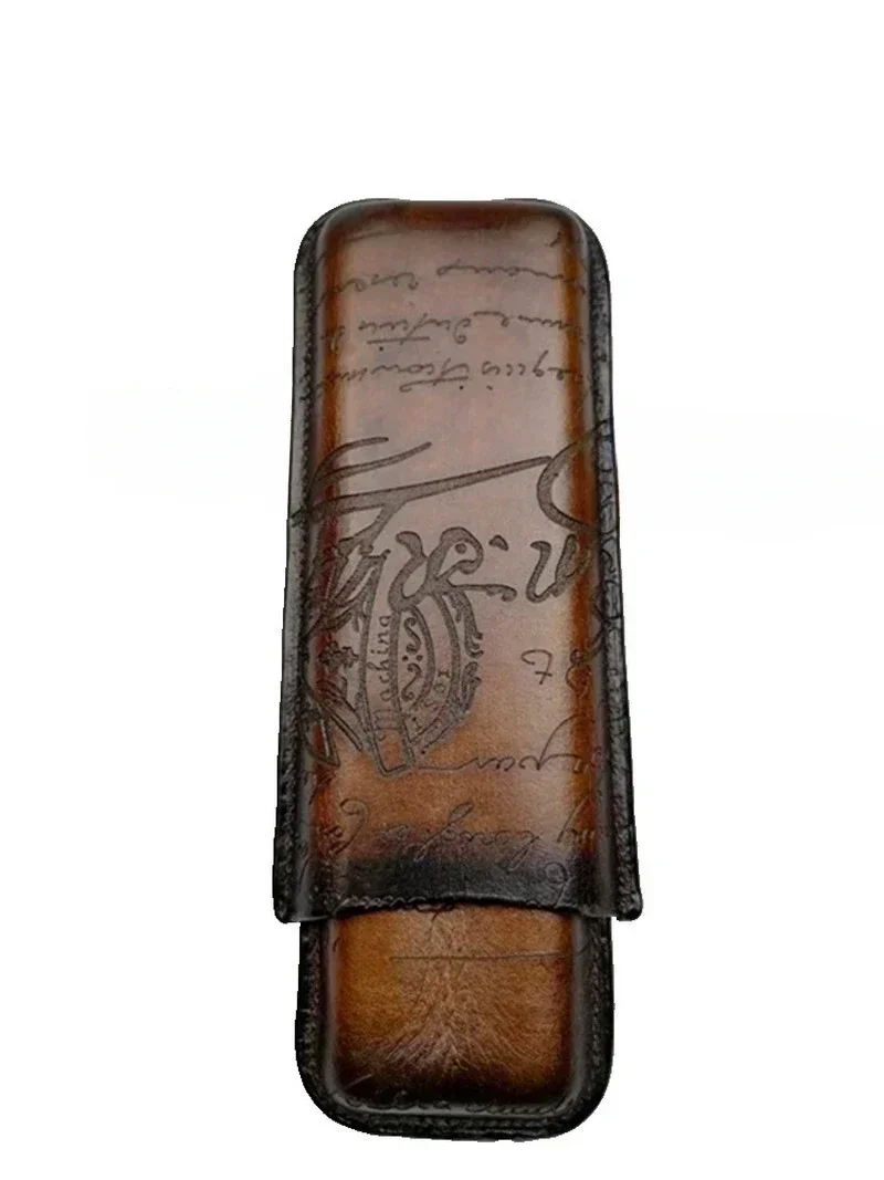 Portable Leather Travel Cigar Humidor Box 2/3 Tube Cigar Protective Case With Cigar Cutter