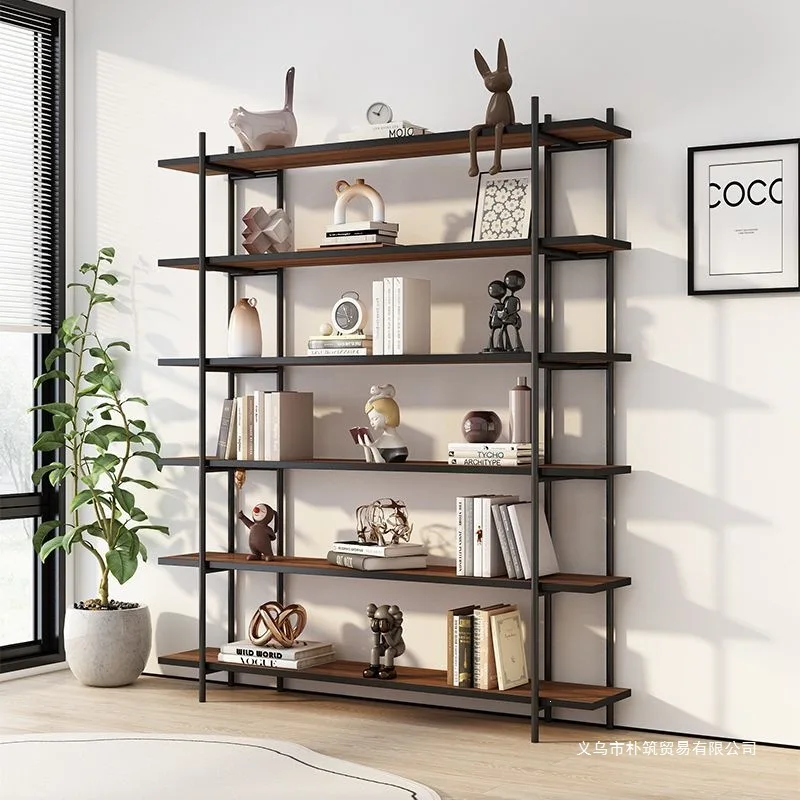 Bookshelf Shelf Floor-to-ceiling household wrought iron multi-layer storage bookcase Small simple steel and wood shelf