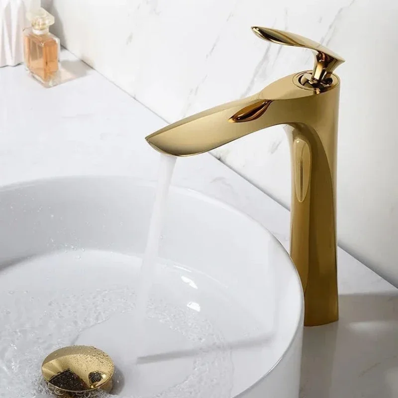 

Titanium Basin Hot and Cold Water Faucet Washbasin Basin Heightening Faucet Black Gold Bathroom Nordic Hand Washing Faucet