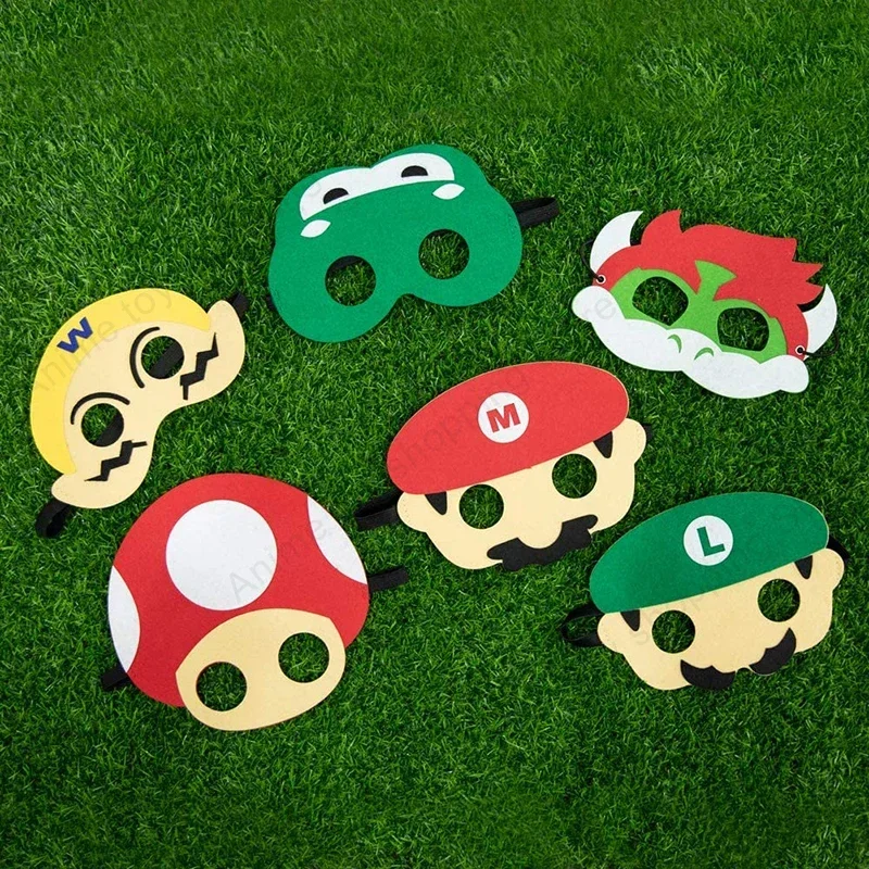 12pcs Super Mario Bros Luigi Yoshi Peach Bowser Cosplay Party Mask for Children Birthday Party Decorat Halloween Ornaments Gifts