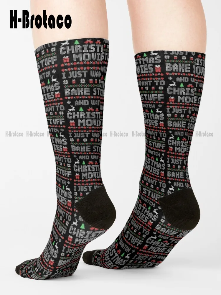 I Just Want To Bake Stuff And Watch Christmas Movies Socks Anime Socks Comfortable Best Girls Sports Custom Gift Harajuku Casual