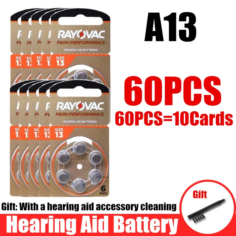 60PCS/10 Card Hearing Aids Batteries Mini Hearing Aid Battery for RAYOVAC EXTRA A13 13A 13 P13 PR48 60PCS Zinc Air Battery