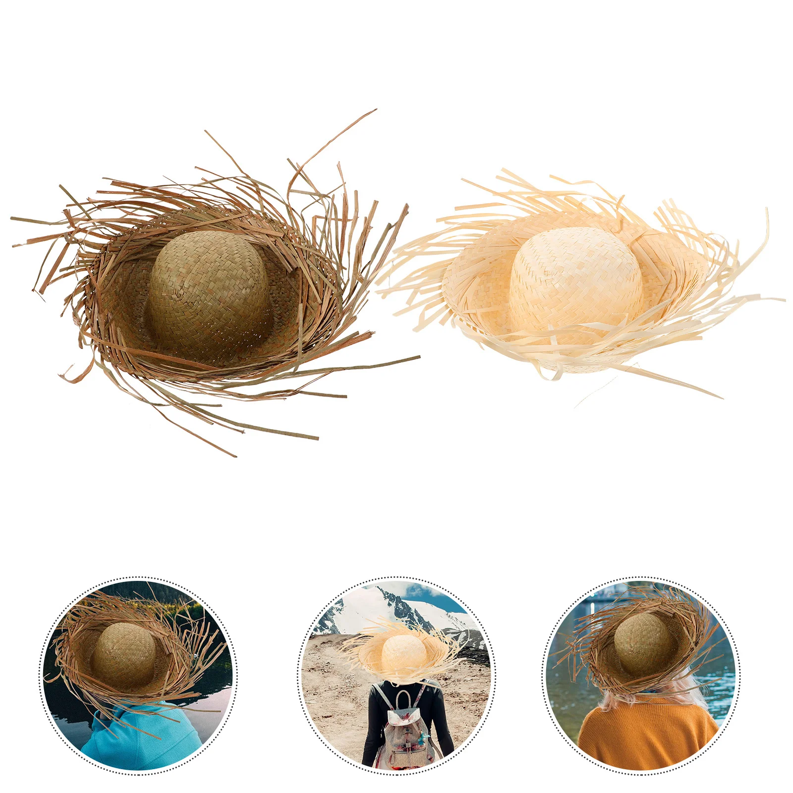 

2pcs Hawaiian Straw Woven Sun Hat For Women Tropical Beach Party Bucket Hat Travel Sun Protection Decorative Luau Accessory