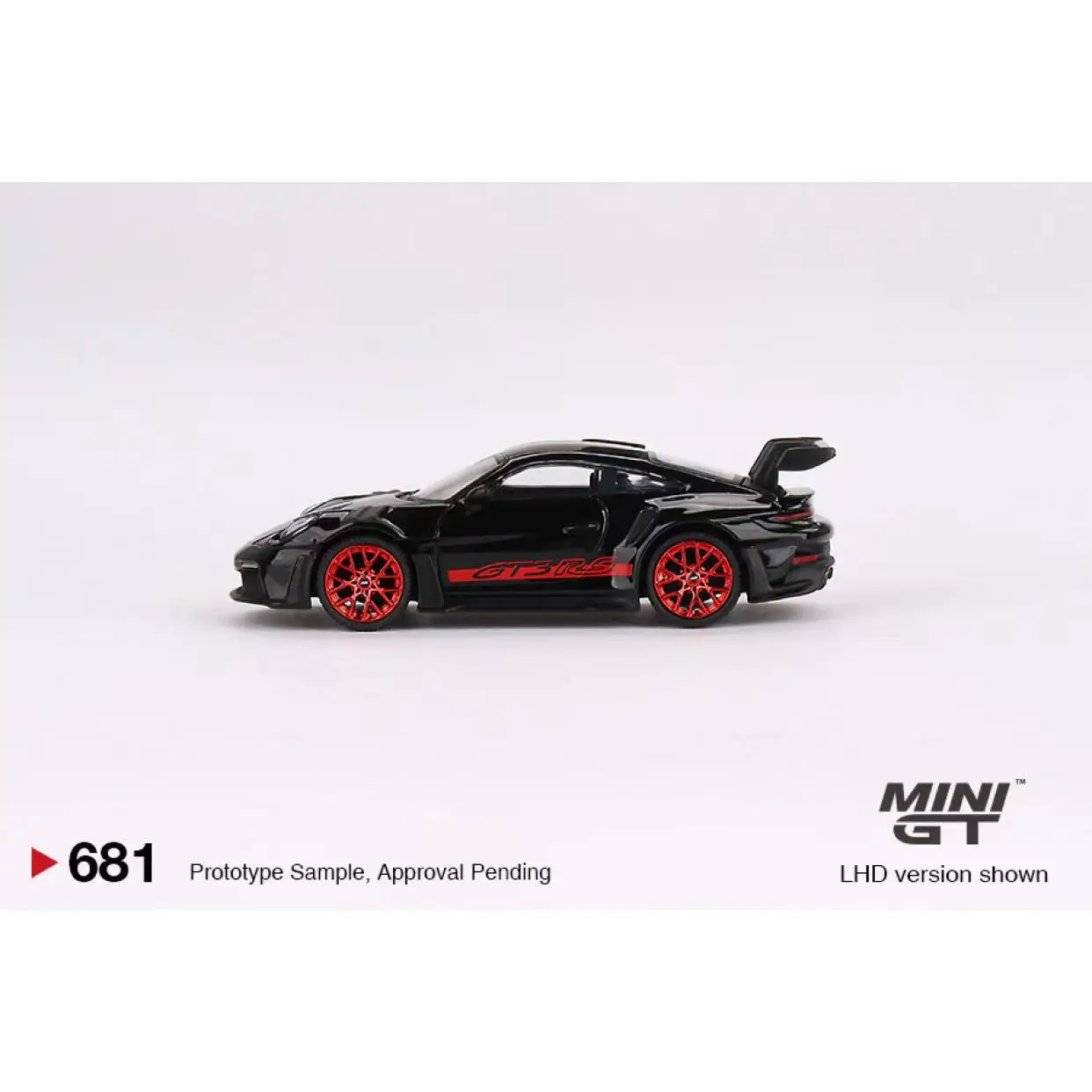 Minigt 1:64 modell auto 911 (992) gt3 rs schwarz mit pyro rot legierung druckguss fahrzeug #681 lhd