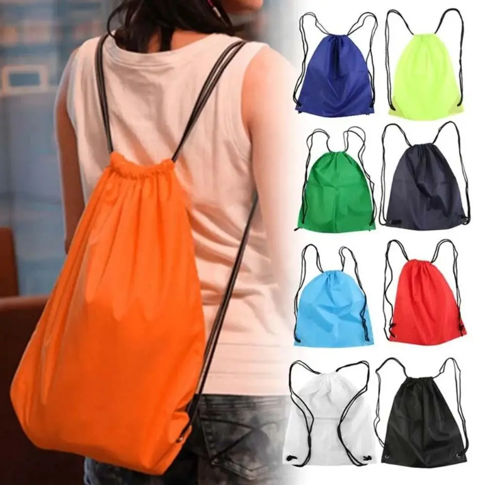 Mochila con cordón de nailon, bolso de hombro, bolso de compras de Color sólido, bolsa de almacenamiento de baloncesto, bolsa de uso en la playa, mochila deportiva para gimnasio para mujer