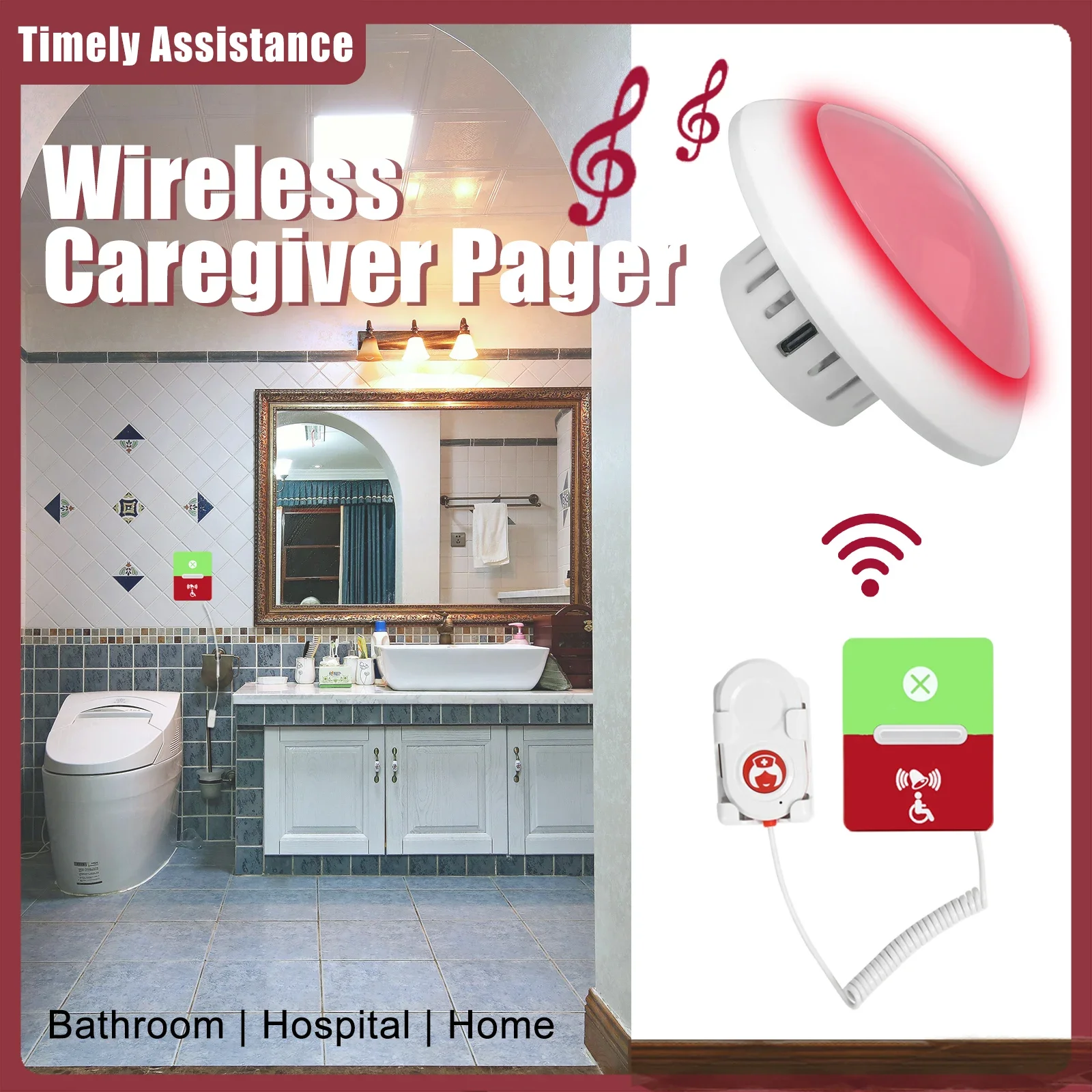 Wireless Caregiver Pager Calling System SOS Alarm Strobe Siren