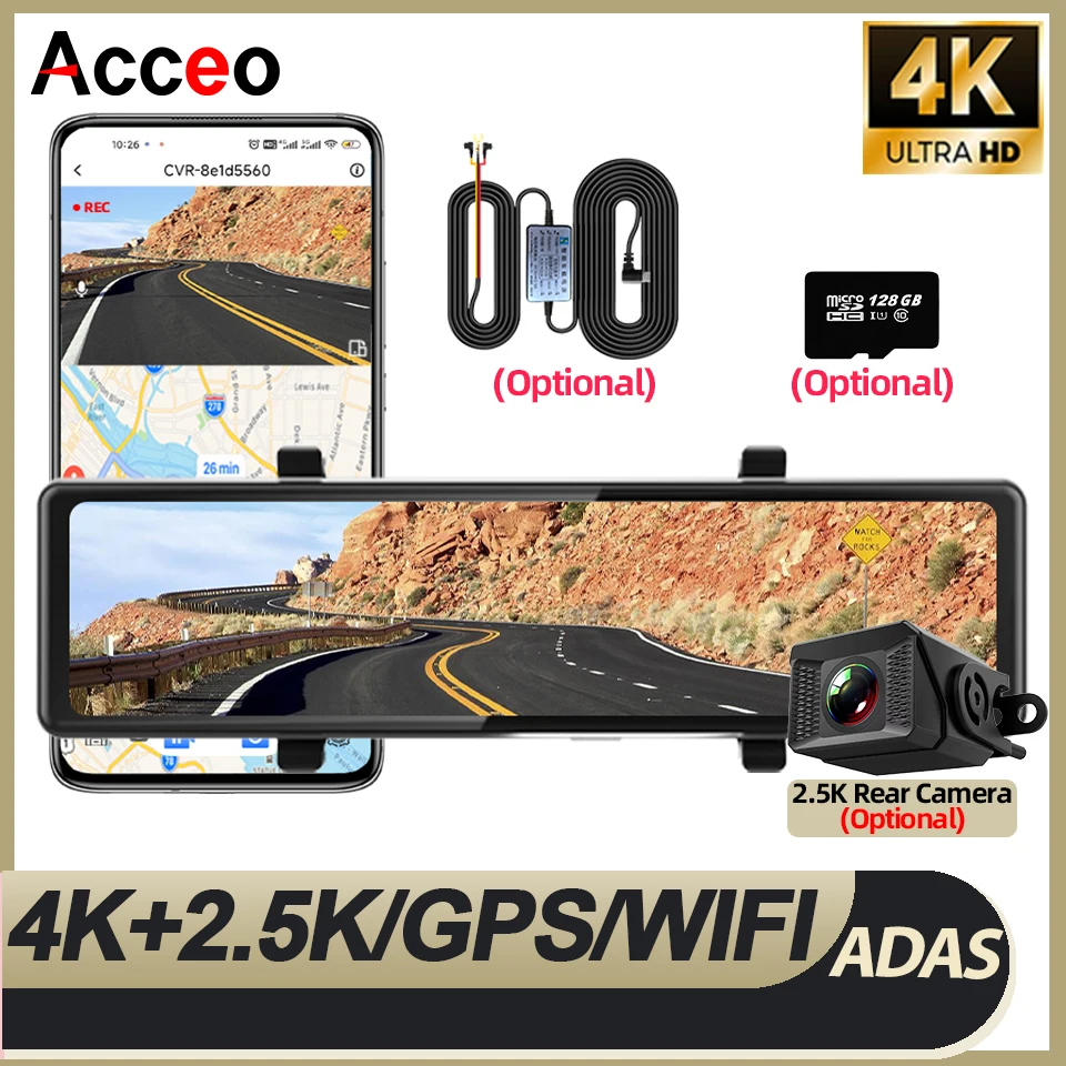 

Full HD 4K ADAS Dash Cam Night Vision with WiFi Car DVR Rear View Mirror Optional 2.5K Rear View Camera Video Recorder Camera