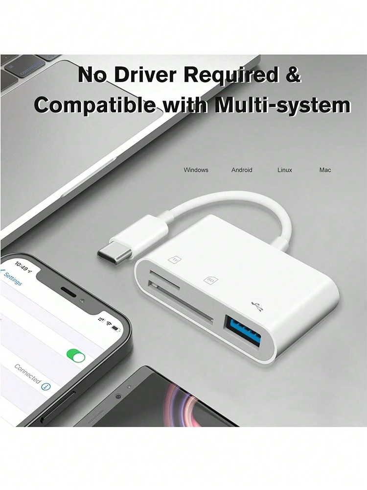 Lettore di schede OTG 3 in 1 Adattatore per scheda di memoria da Lightning a SD TF di tipo C per PC portatile Lettore di schede multi-intelligente iPhone Nessun APP richiede