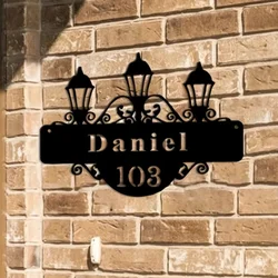 Custom Metal House Numbers Stand Out with Lamp Design. Rustic Wall Decor for Your Home Yard, Showcasing Vintage Address