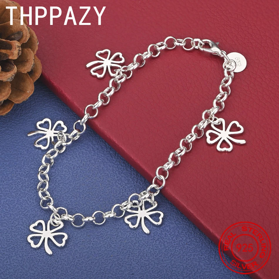 

THPPAZY браслет из стерлингового серебра 925 пробы с четырьмя листами клевера, женская цепочка 8 дюймов, изысканные красивые ювелирные изделия, день рождения, свадьба